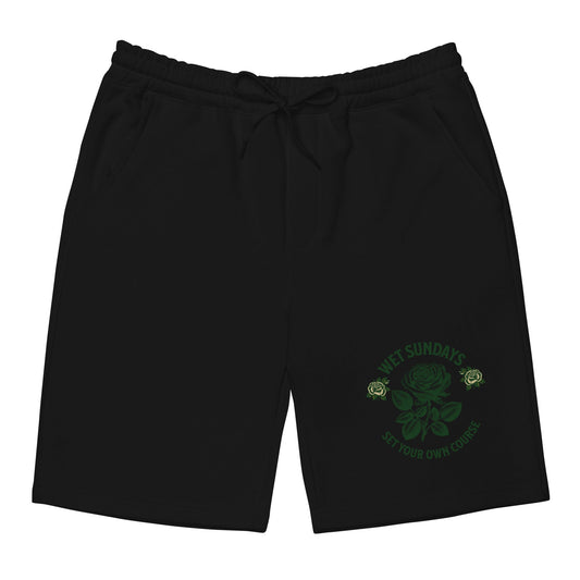 WS Green Roses fleece shorts - Wet Sundays