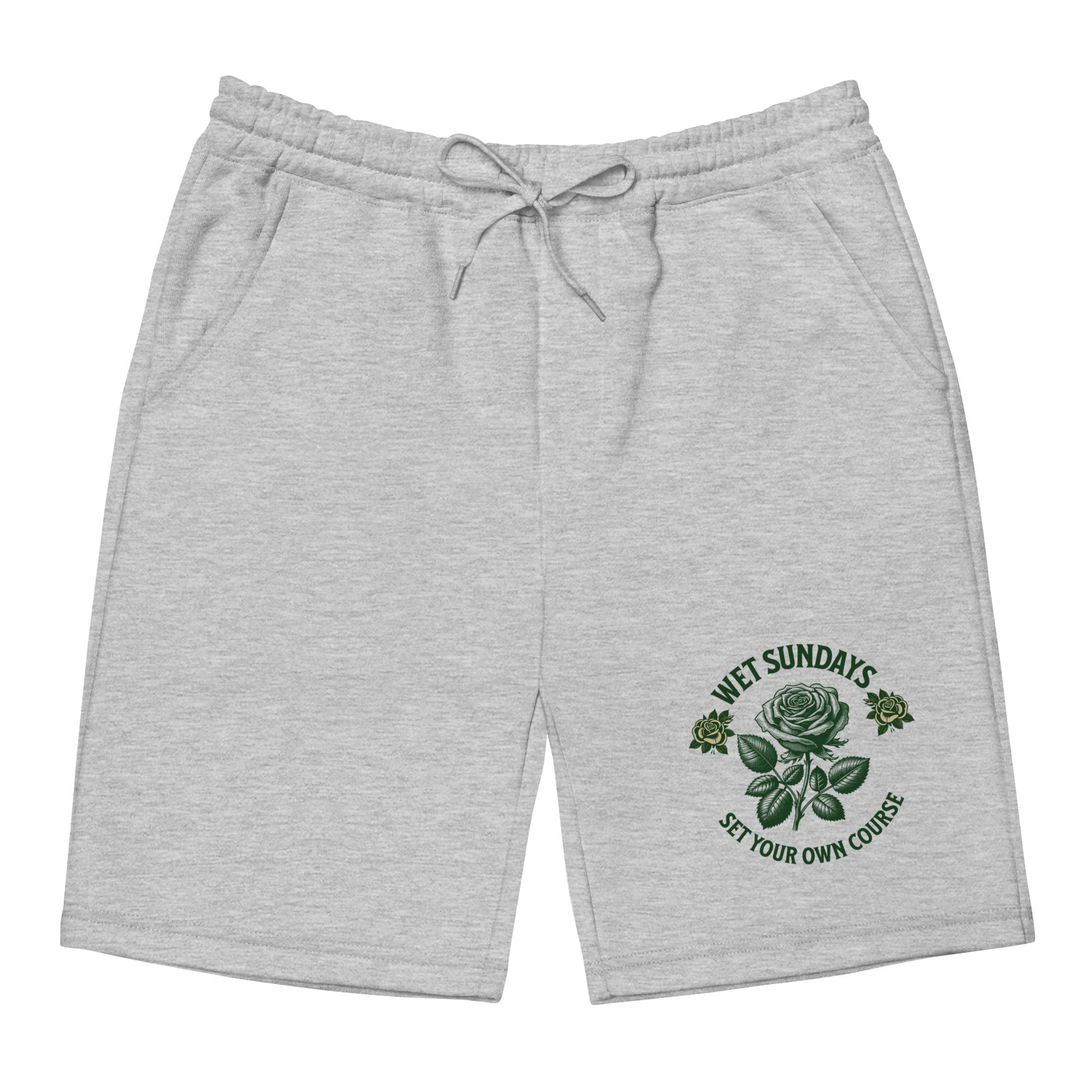 WS Green Roses fleece shorts - Wet Sundays