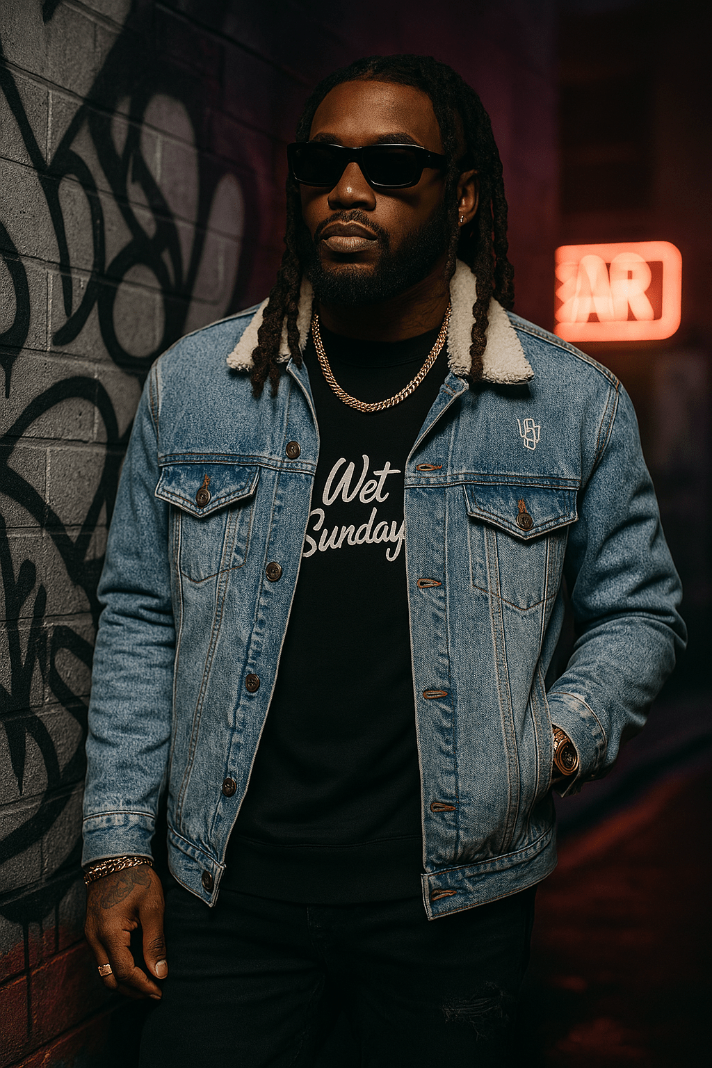 WS Signature denim sherpa jacket - Wet Sundays