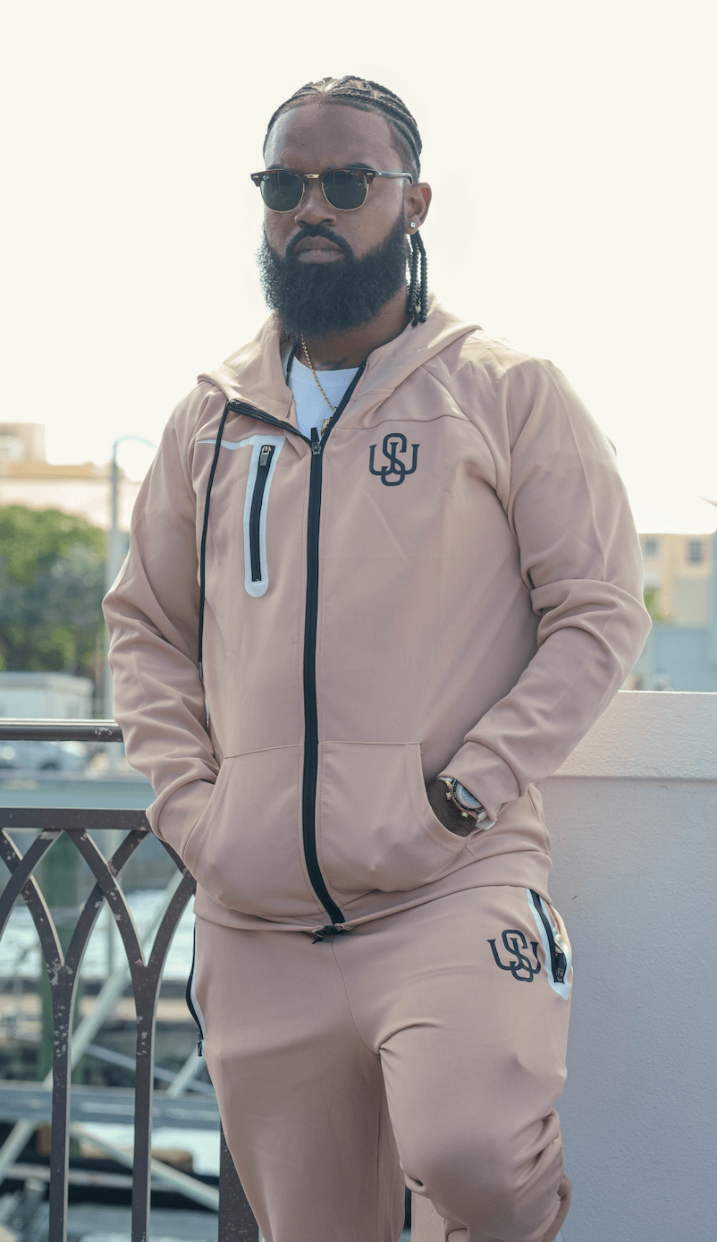 Classic WS Jogger Suit " Tan/Black Print" - Wet Sundays