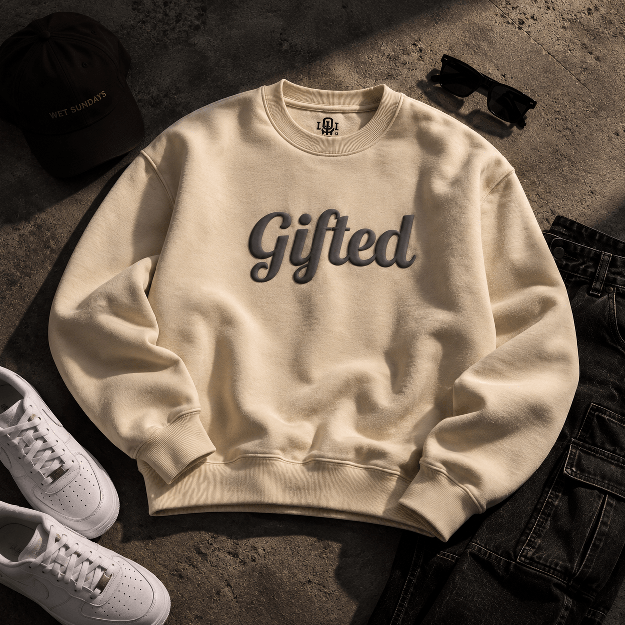 Gifted. Puff Print Crewneck - Wet Sundays