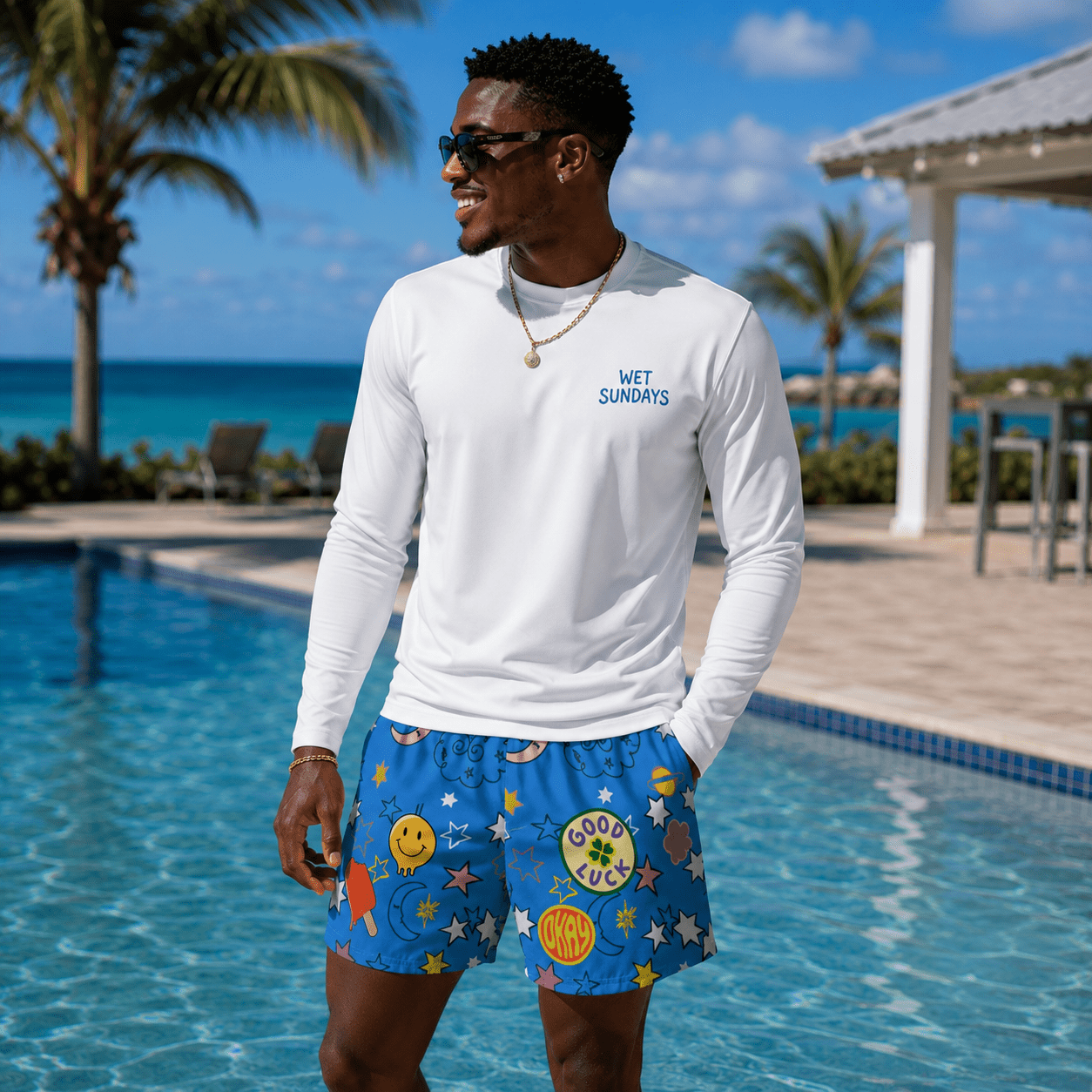 Playful Men's swim trunks - Wet Sundays