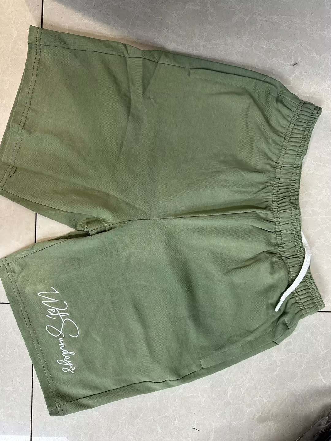 Strong Links Ladies Set "White/Green Embroidered Fleece Shorts" - Wet Sundays