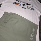 Strong Links Ladies Set "White/Green Embroidered Fleece Shorts" - Wet Sundays