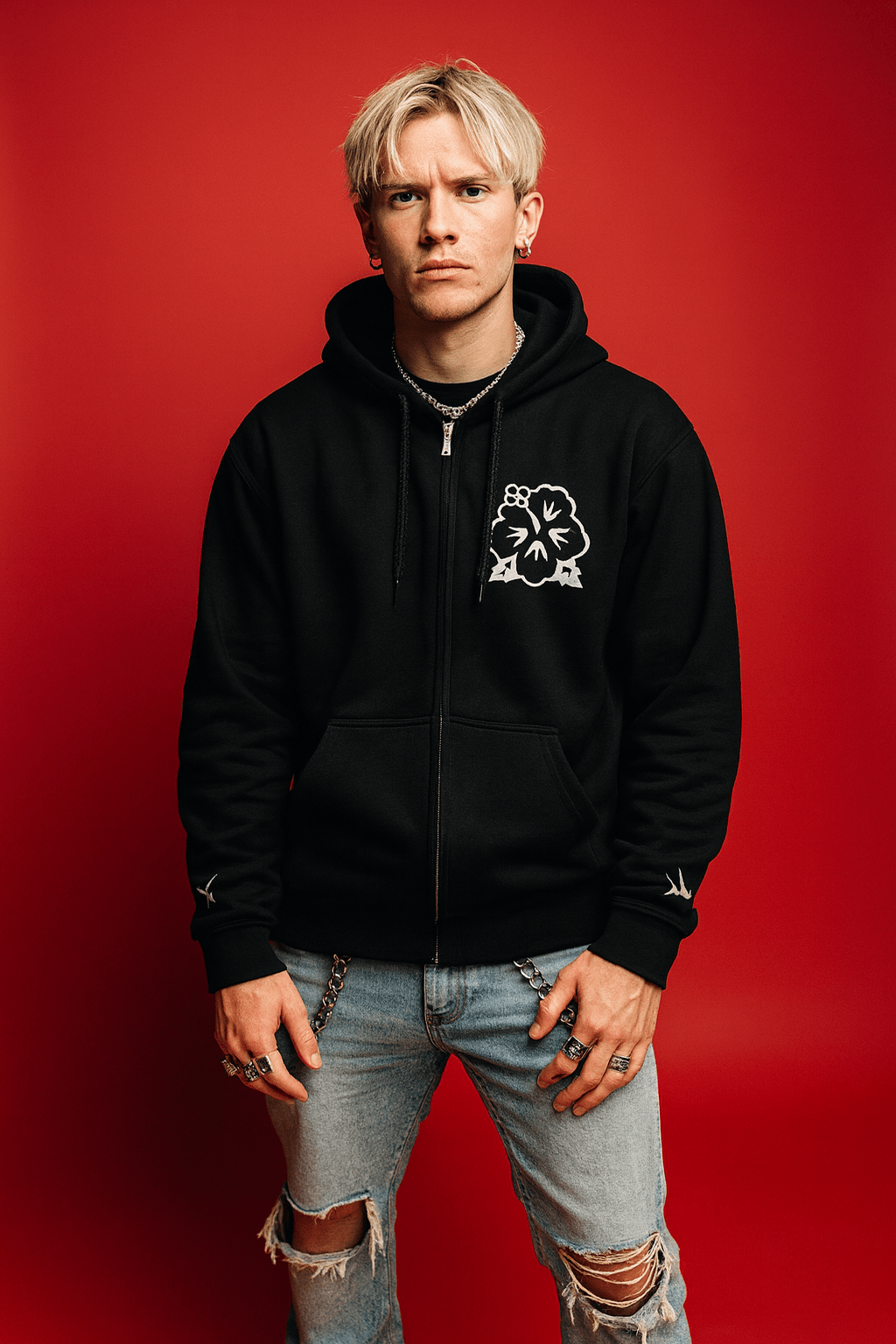 Wet Sundays Full - Zip Hoodie — Floral Logo Zip - Up Sweatshirt - Wet Sundays